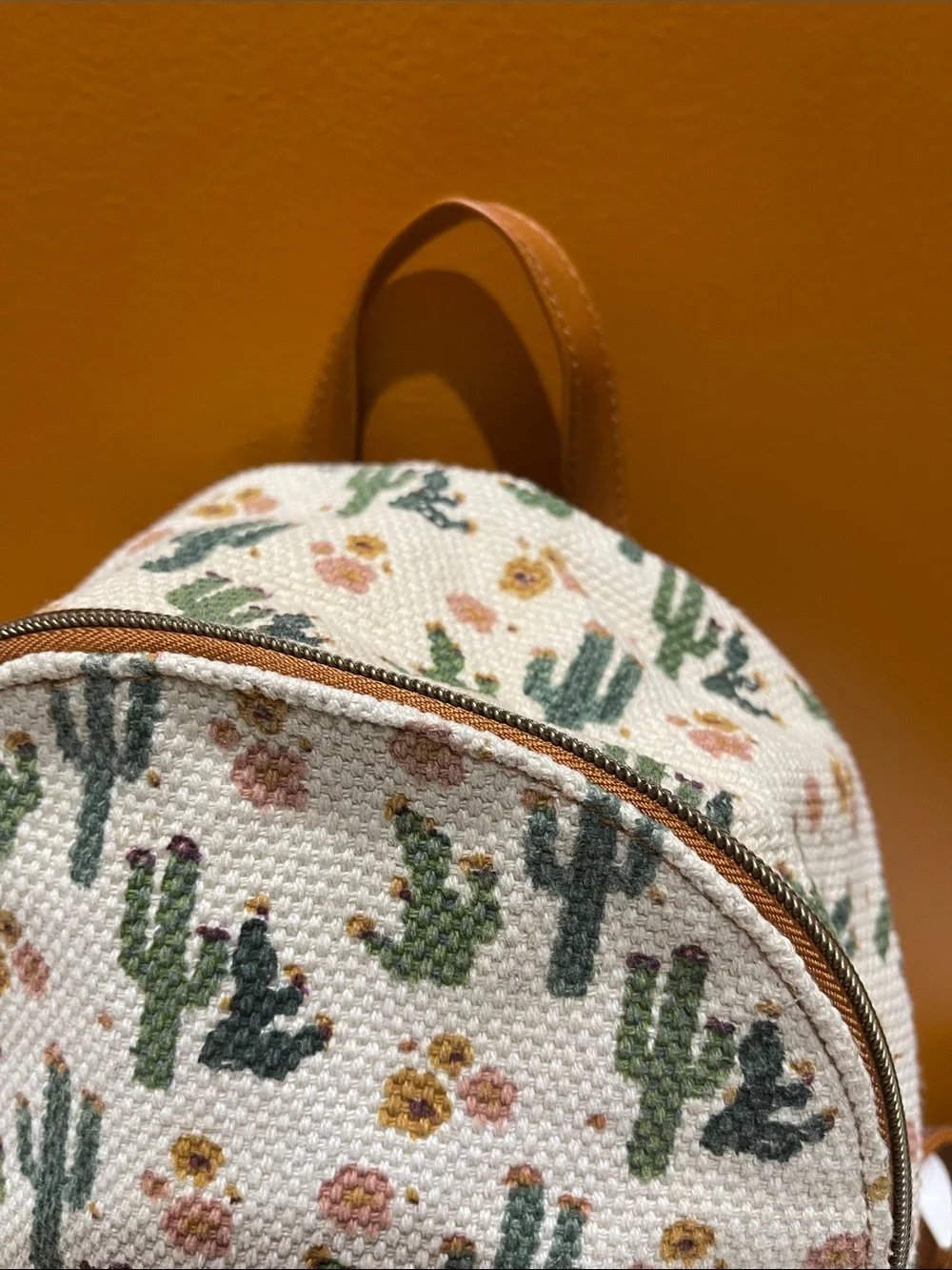 Cactus Print Woven Cotton-blend Mini Backpack - Tan Trim